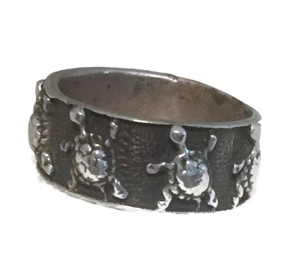 Turtle Ring size 7.25 Vintage Sterling Silver ban… - image 7