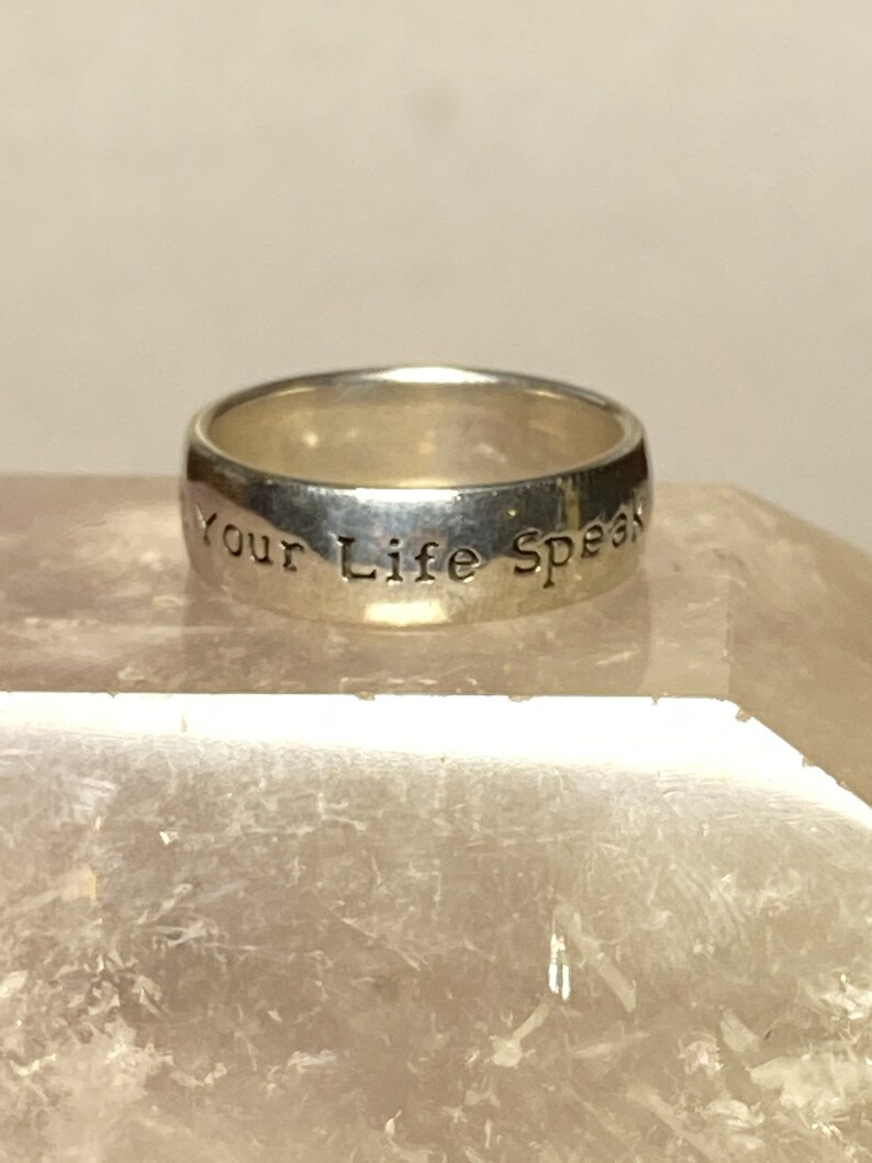 Let Your Life Speaks ring word band sterling silver women men size 8.50