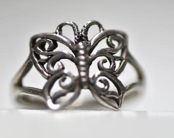 Butterfly Ring Insect Band Sterling Silver Women Girls Size 6.25