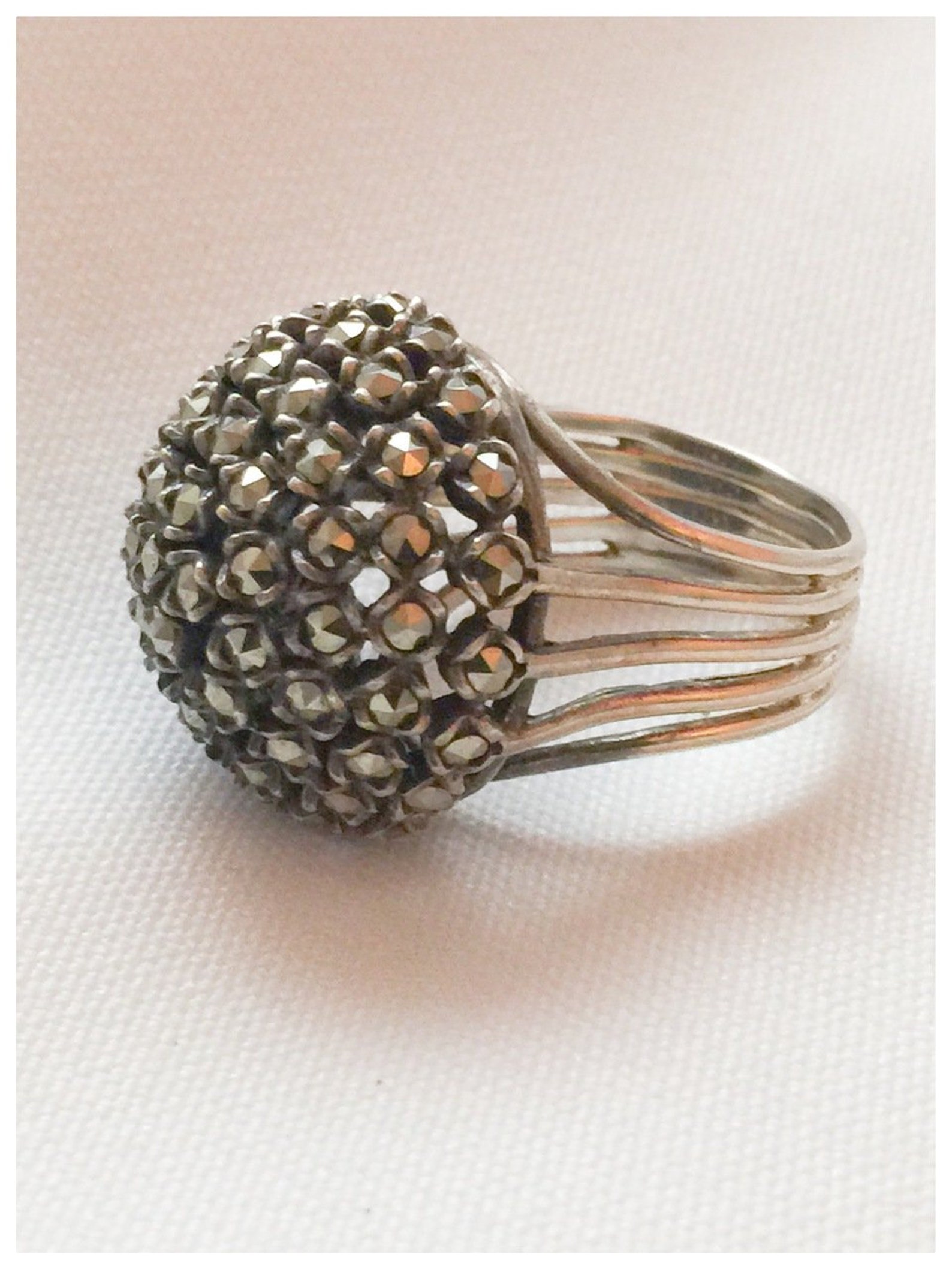 Vintage Large Sterling Silver Dome Ring With Marcasite Size 7 - Etsy