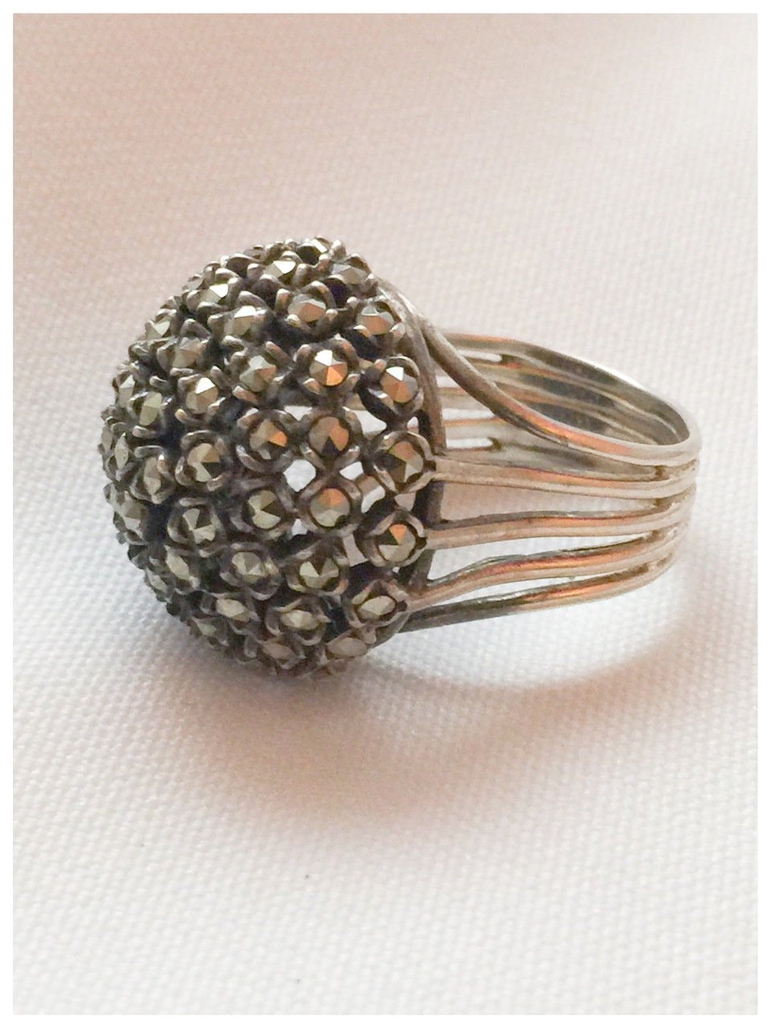 Vintage Large Sterling Silver Dome Ring With Marcasite Size 7 Etsy