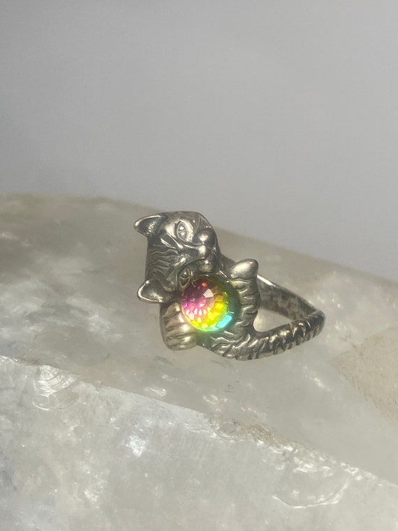 Cat ring size 5.75 Disco rainbow faceted ball band