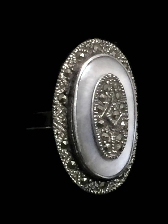 Long Art Deco ring Size 9 Marcasite Sterling Silv… - image 7