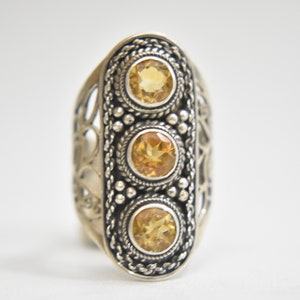 Citrine ring long sterling silver multistone boho women  Size  6.75
