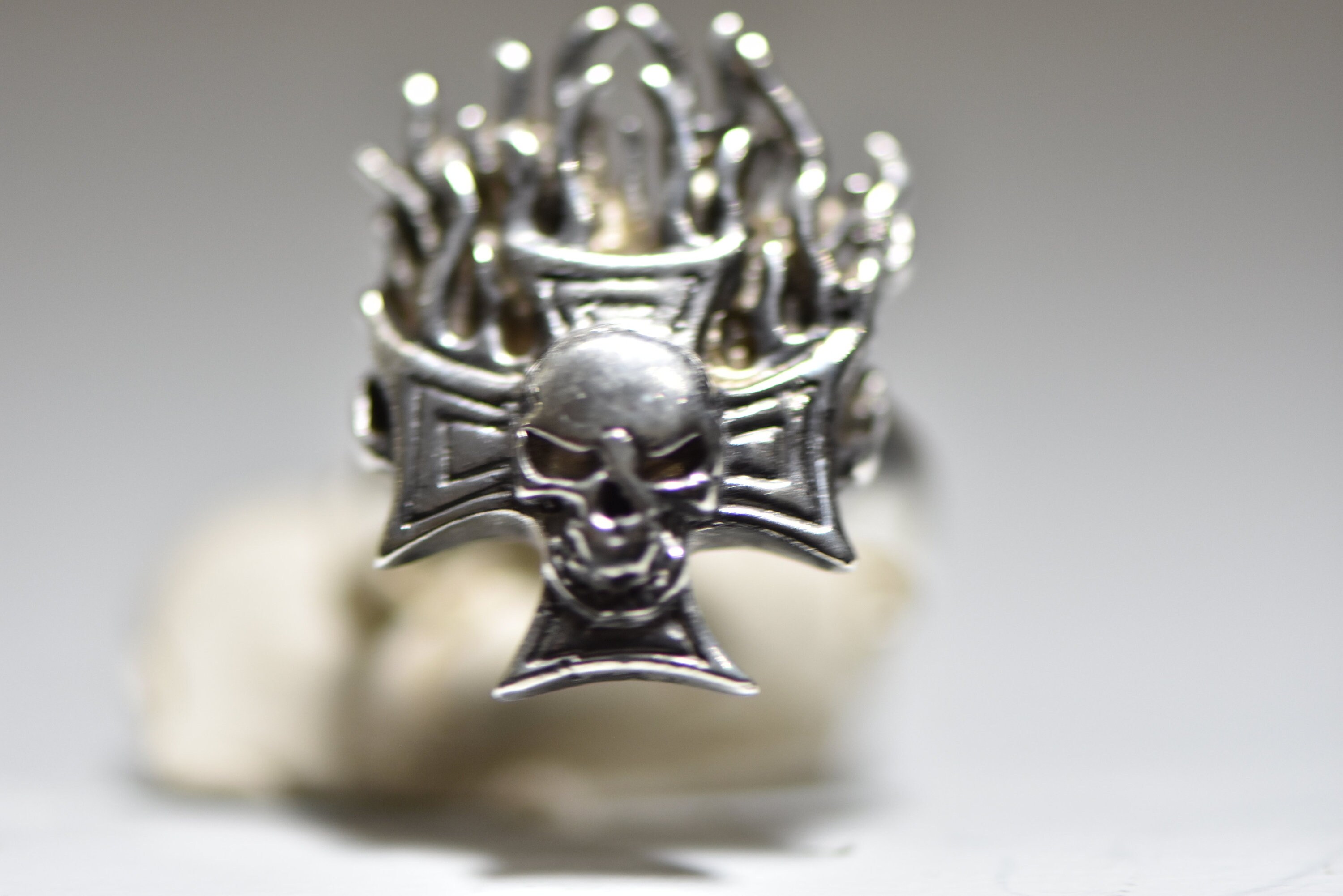 Croce Teschio Gotica In Argento Sterling 925 + Catena 20" 37 Grammi Biker Harley - Foto 3