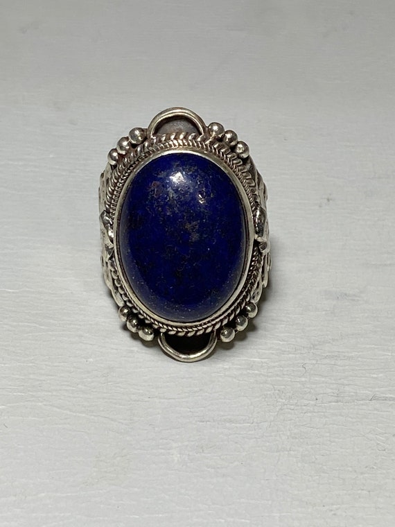 Lapis Lazuli Rope and Bead Polished Band Sterling Silver Ring Lapis Lazuli Rope and Bead Polished Band Sterling Silver Ring