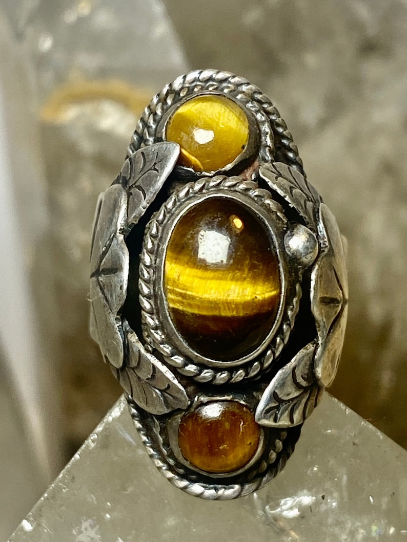Tiger Eye ring size 6 adj poison Mexican  sterling silver women