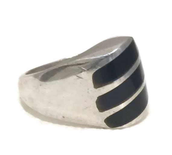 Vintage Sterling Silver Ring Mexican Onyx Ring Me… - image 4