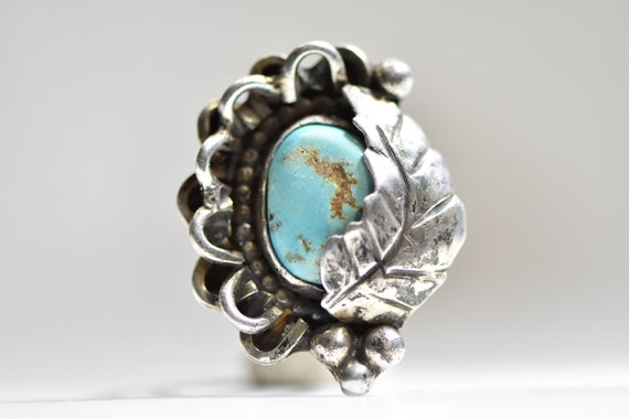Huge Turquoise and Red Coral Ring Size 7 .25 Vintage Sterling Silver Southwest Flower Succulent Boho Statement Jewelry