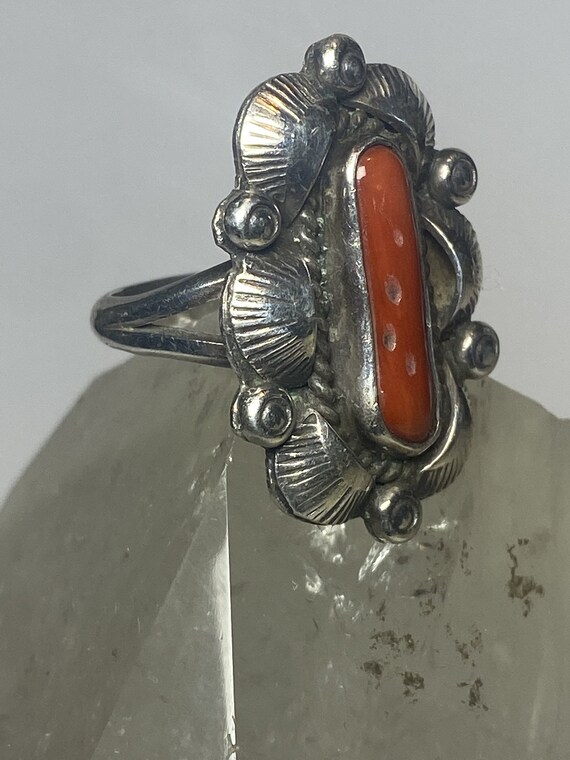 Coral ring size 6.50 Navajo leaves long sterling … - image 3