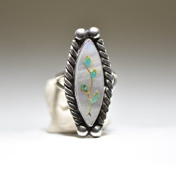 Leaves ring long Navajo mother of pearl southwest… - image 1