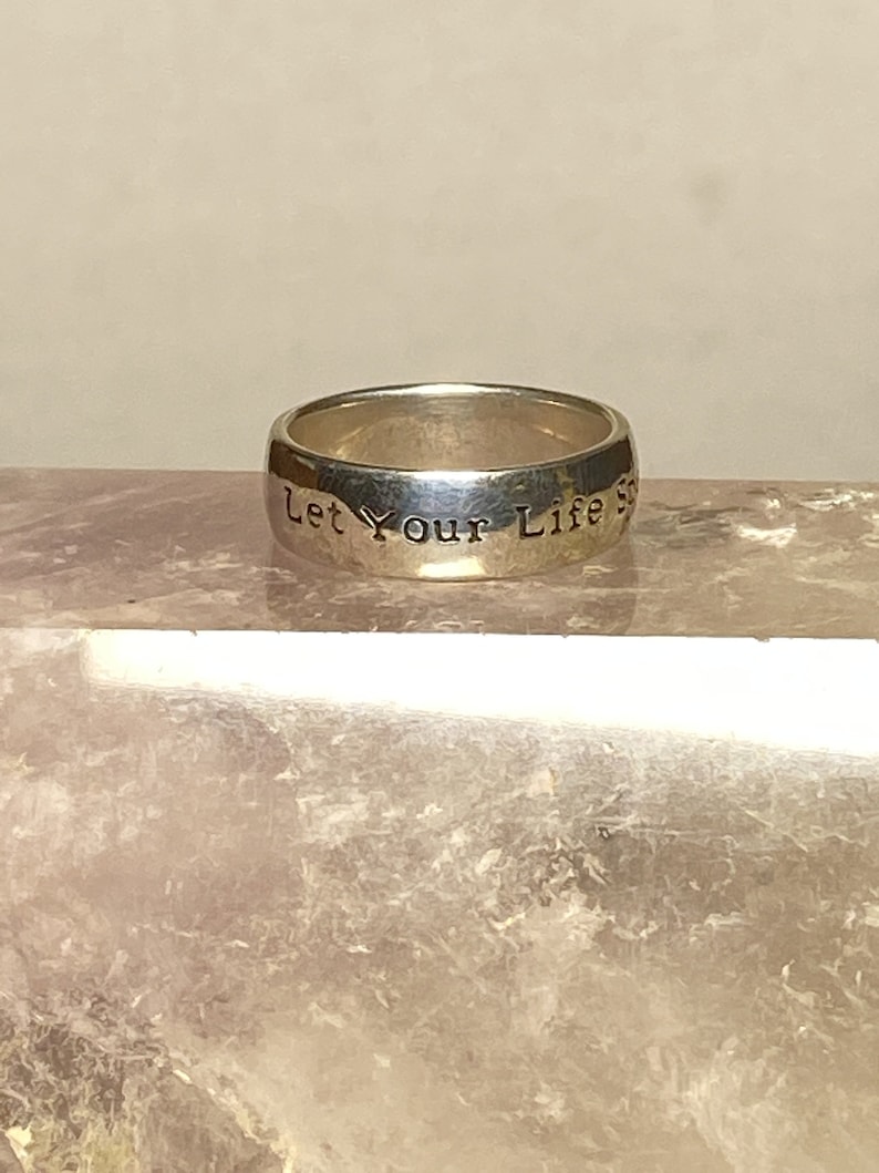 Let Your Life Speaks ring word band sterling silver women men size 8.50