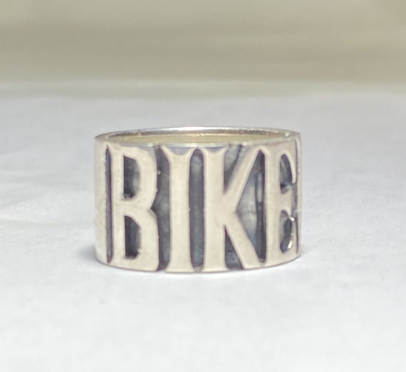 Biker ring BIKER band word Sterling Silver women … - image 1