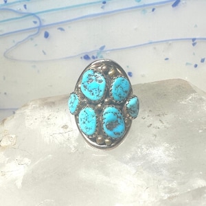 Navajo ring Turquoise cluster cigar band size 5.5 sterling silver women pinky