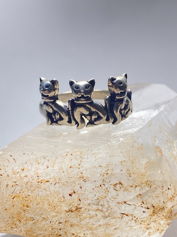 Cat Ring Cats Band Sterling Silver Kittens Women … - image 3
