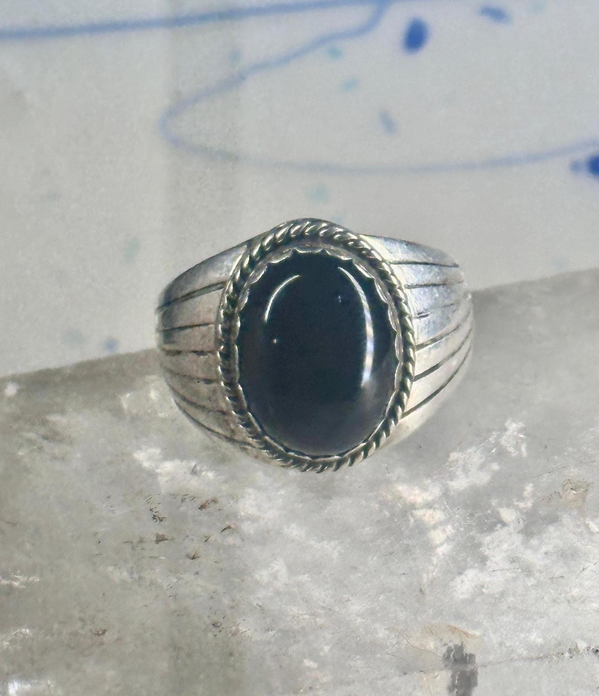 Onyx Ring Navajo Signed S Size 11 Sterling Silver Women Men - Etsy