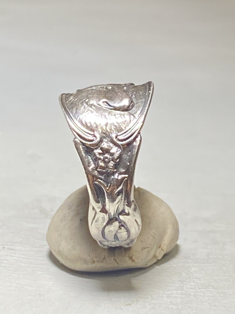 Spoon ring fox band floral sterling silver women girls size 7.25