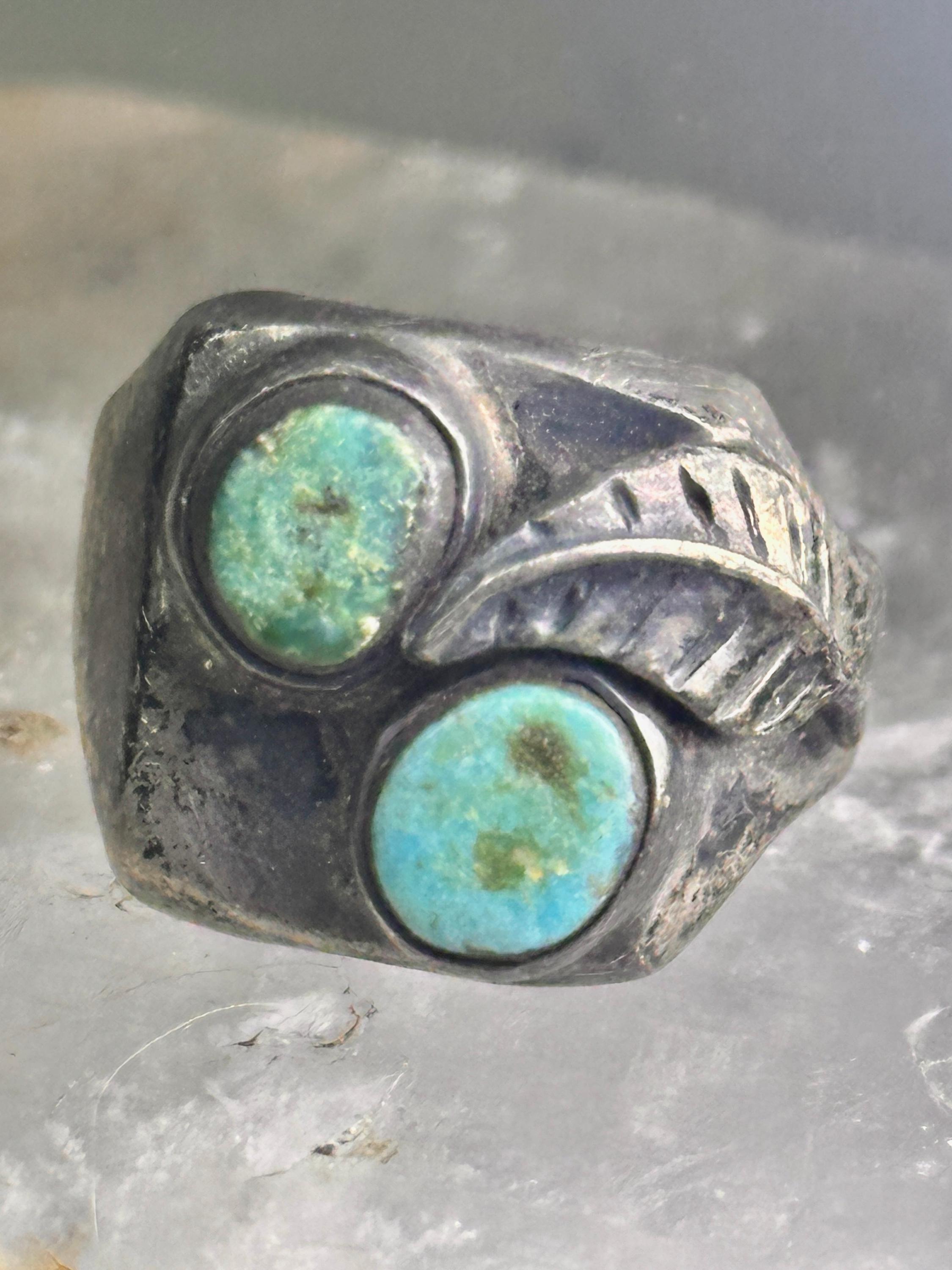 Navajo Ring Turquoise Band Leaf Vintage Sterling Silver Size 10.25