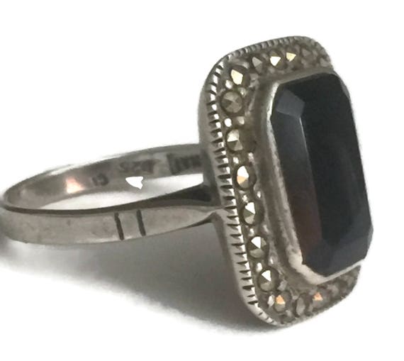 Onyx Art Deco Ring Size 7 Minus Mourning Ring Siz… - image 8