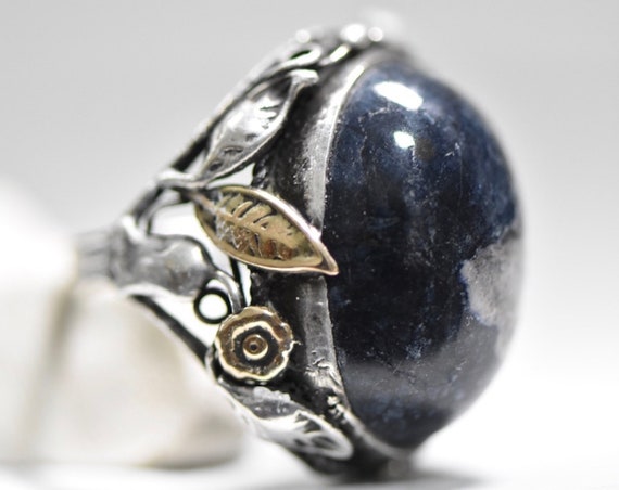 Dome Ring Deep Blue Quartz Cabochon Arts Crafts M… - image 2