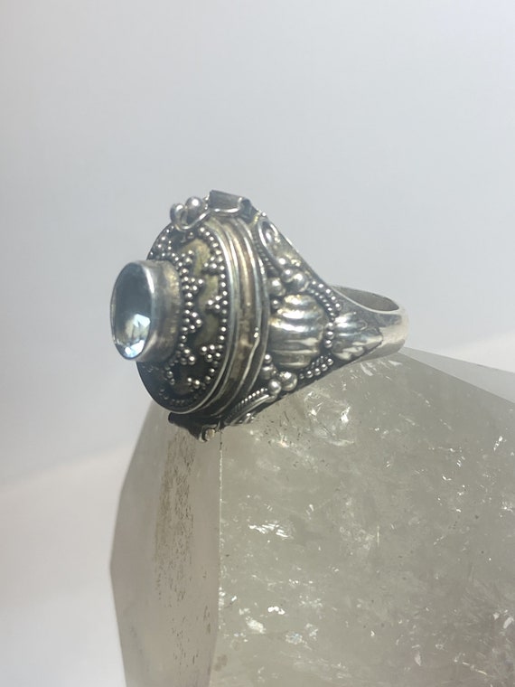 Poison ring beaded light blue stone sterling silv… - image 5