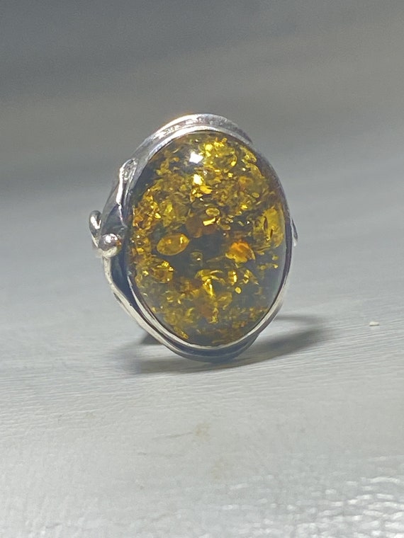 Amber ring floral vintage sterling silver women