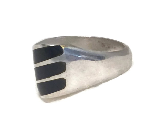 Vintage Sterling Silver Ring Mexican Onyx Ring Me… - image 3