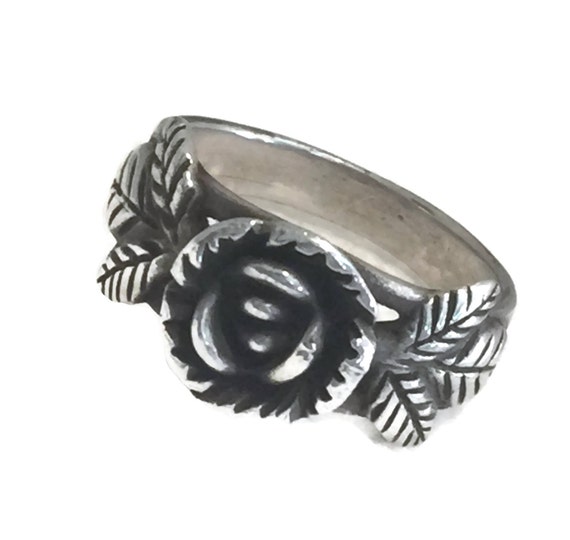 Rose Flower Ring size 7.5 Vintage Sterling Silver… - image 9