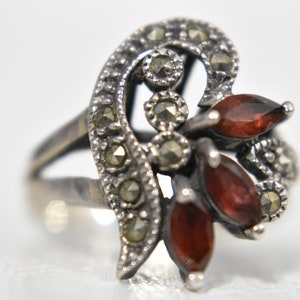 Vintage Garnet Ring Size 7 Minus Flower Ring Size 7 Cocktail Ring size 7 Marcasite Ring Sterling Silver Ring Size 7 Floral Ring Size 7
