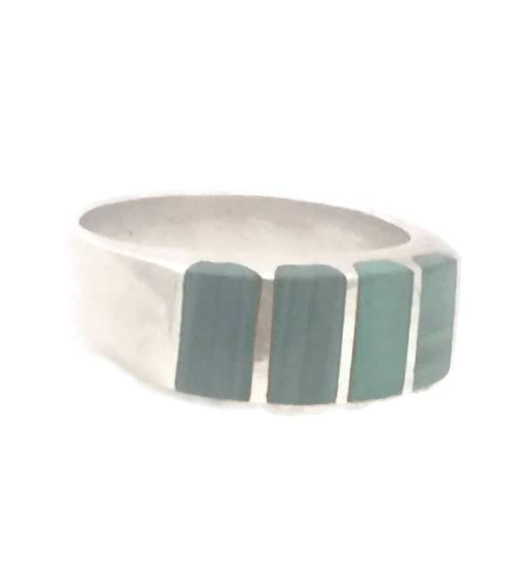 Vintage Sterling Silver Ring Men Malachite Ring Ma