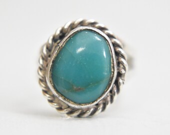 Navajo ring green turquoise southwest braided band sterling silver women  Size  4.50