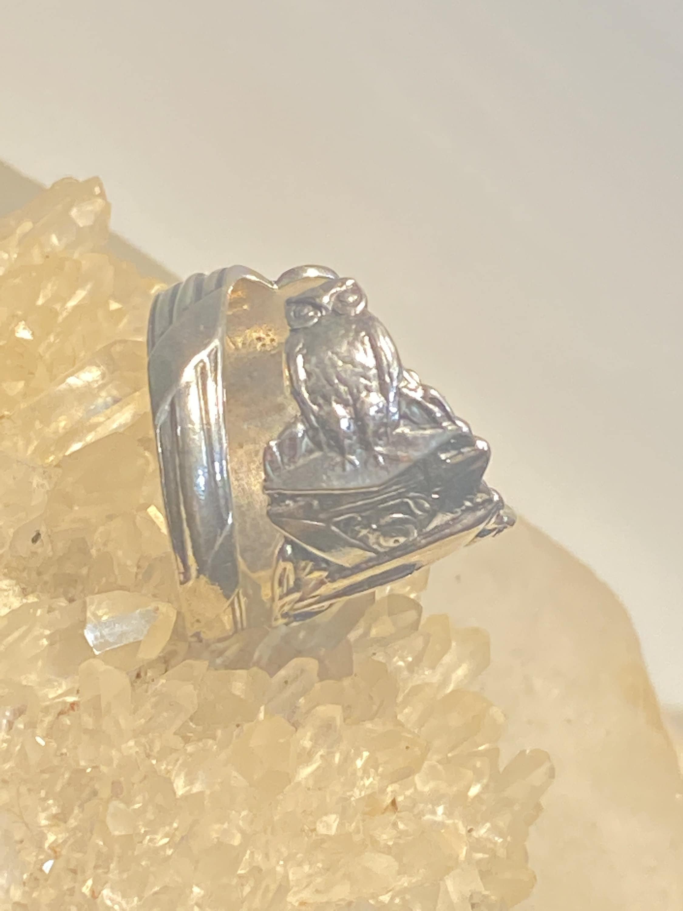 Owl Spoon Ring: Sterling Silver Graduate Gift, Size 7.25