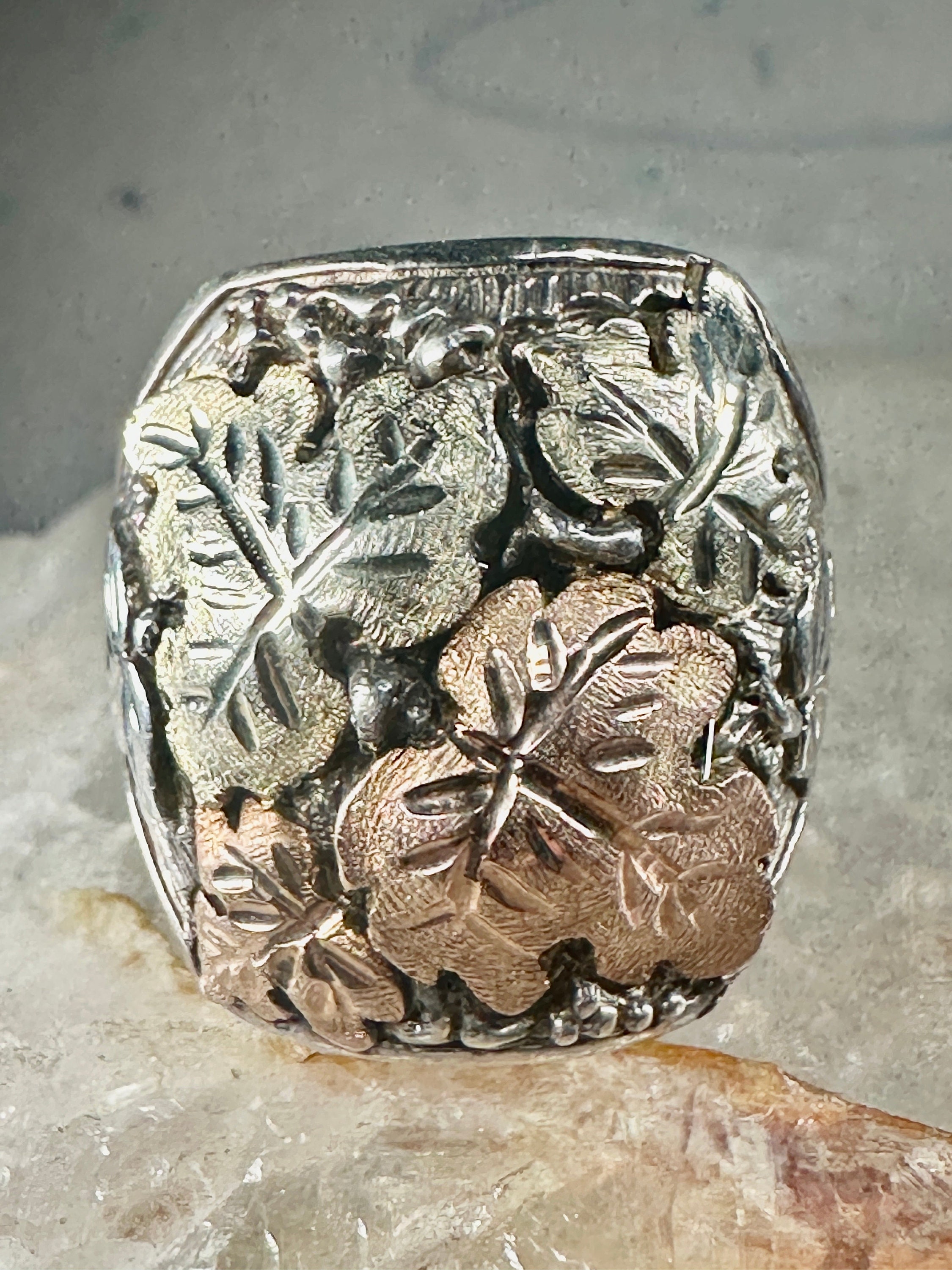 Black Hills Gold Ring Leaves Band Sterling Silver Size 9.25