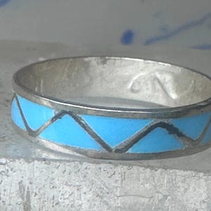 Vintage Sterling Silver Rough Turquoise Inlay Band Signed R Size 12.25 925