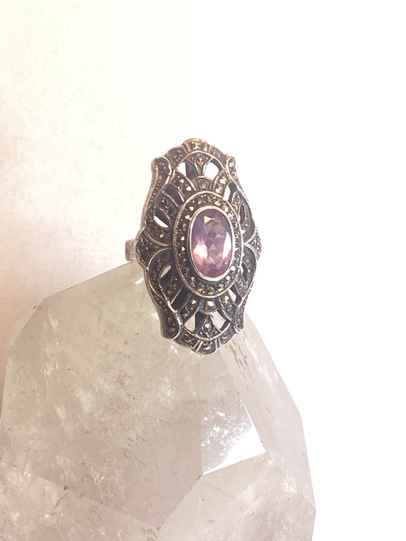 Long Amethyst ring Art Deco style marcasites ster… - image 8