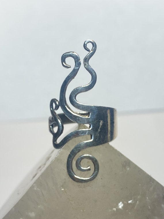 Fork design ring long wavy sterling silver women … - image 2