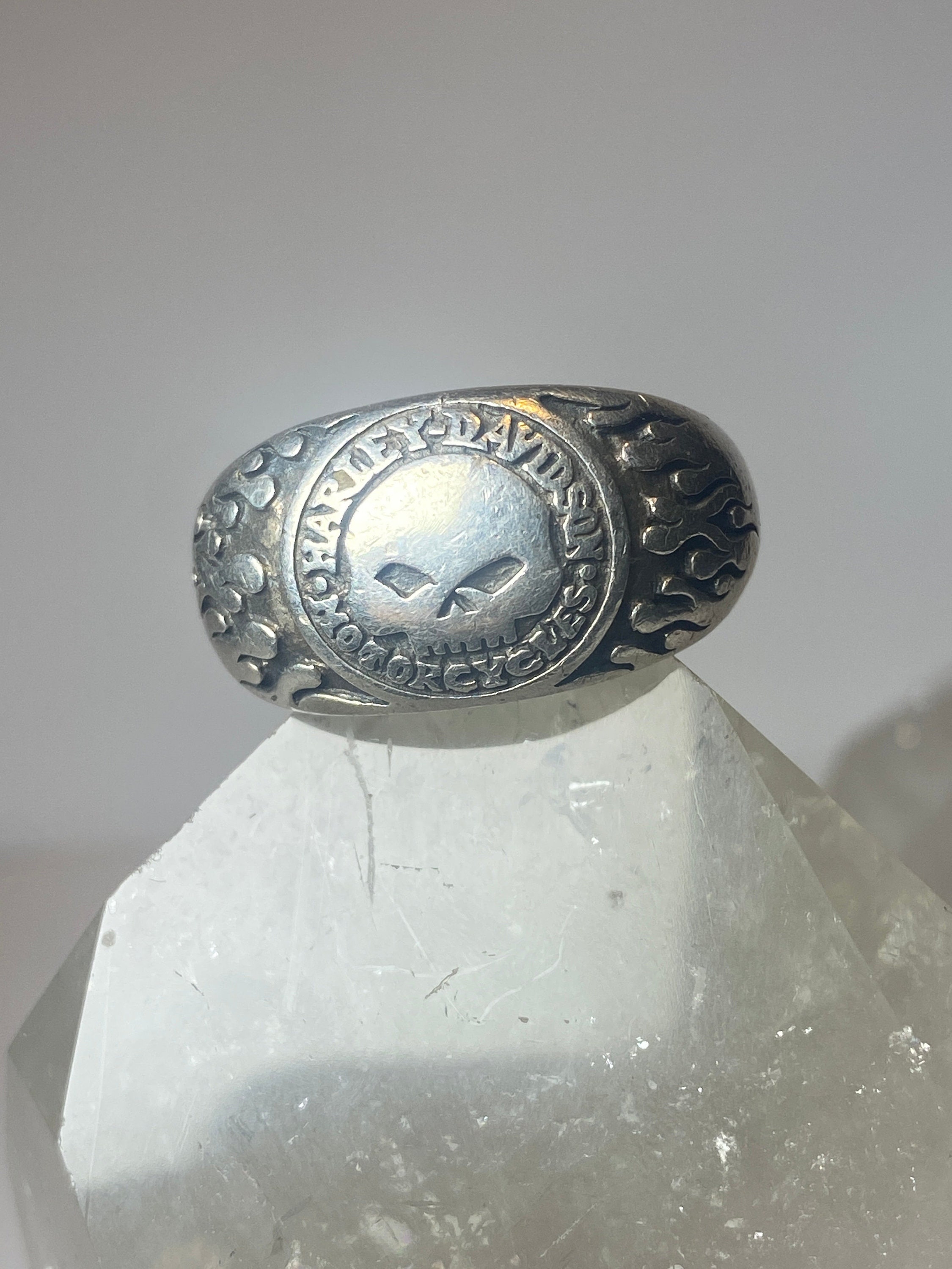 Harley Davidson Ring Biker Band Flames Sterling Silver Women Men