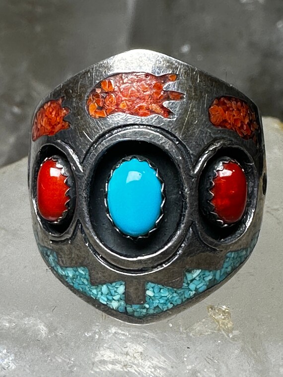 Turquoise ring coral Navajo Roie Jaque size 9.50 … - image 4