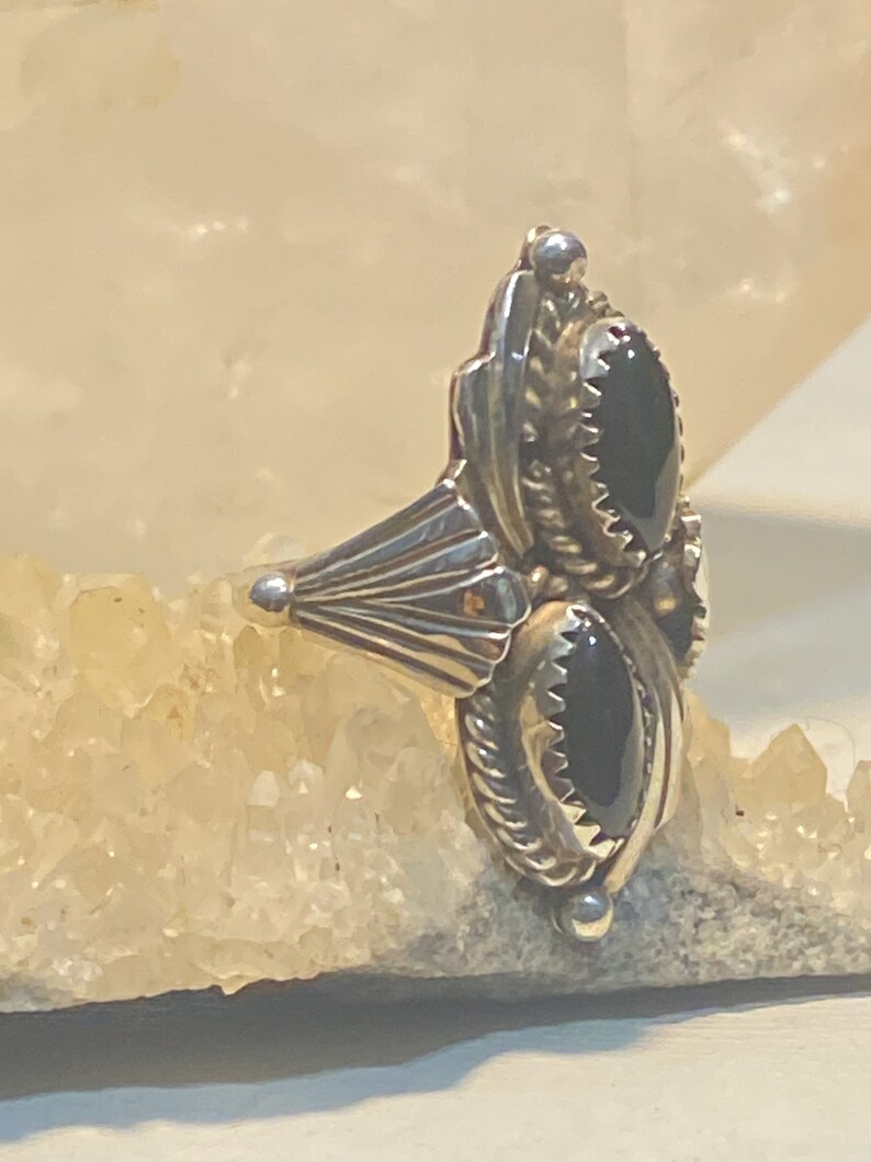 Onyx Ring long Navajo southwest sterling silver women size 5