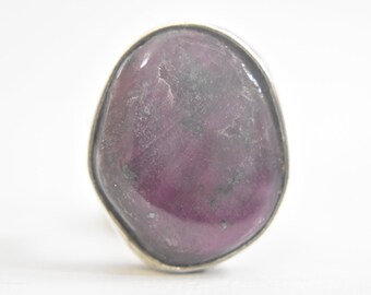 Rubin Ring länglich bulky Sterling Silber Boho Damen Größe 7,25