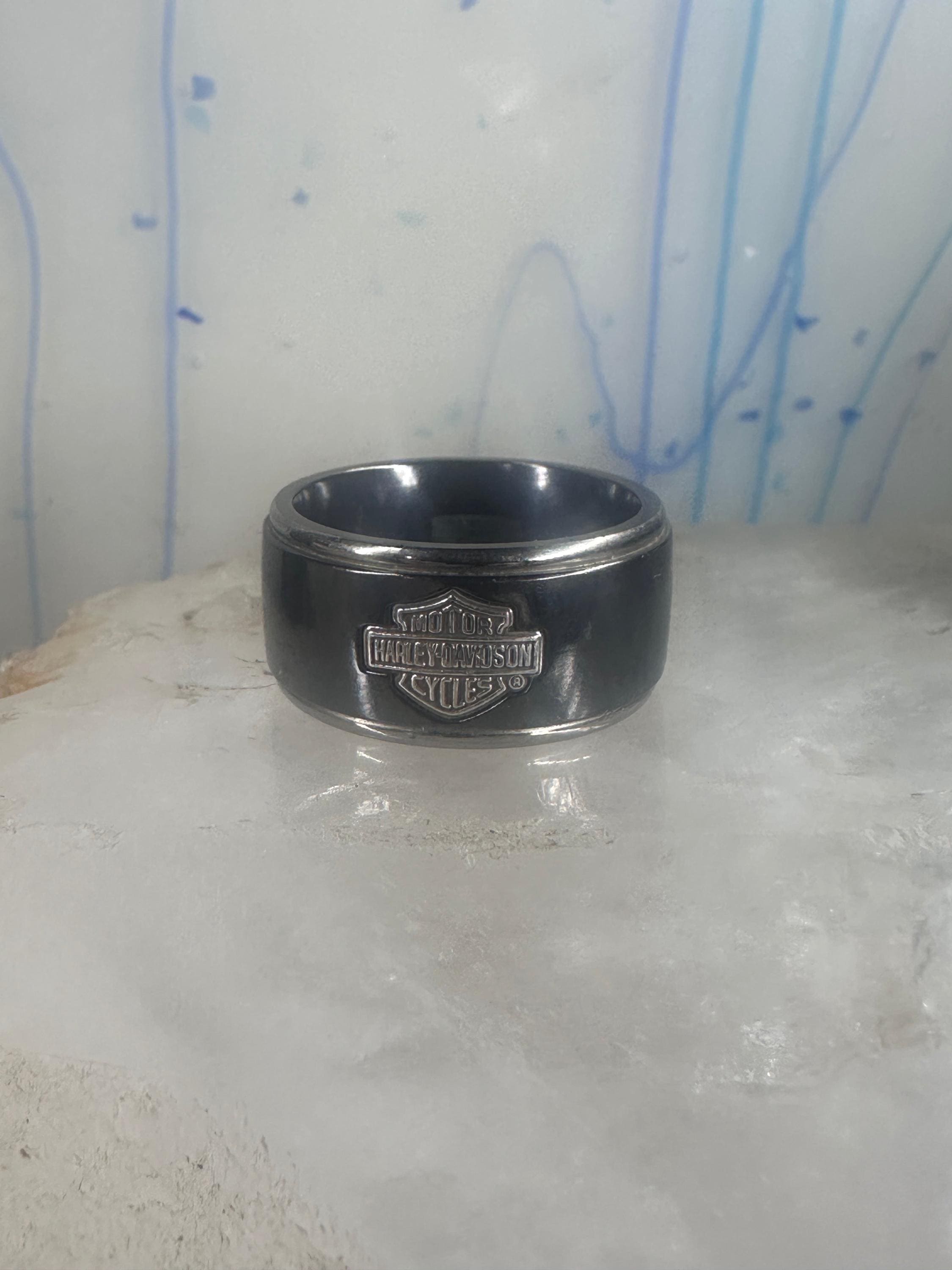 Harley Davidson Ring Biker Sterling Silver Titanium Black Shield