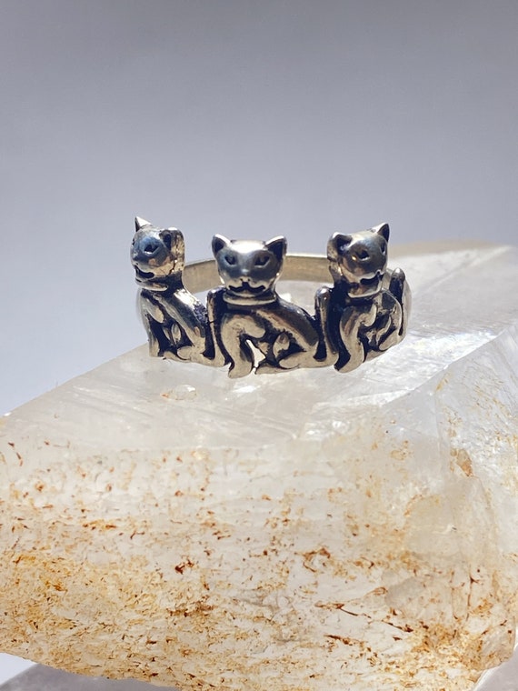 Cat Ring Cats Band Sterling Silver Kittens Women … - image 8