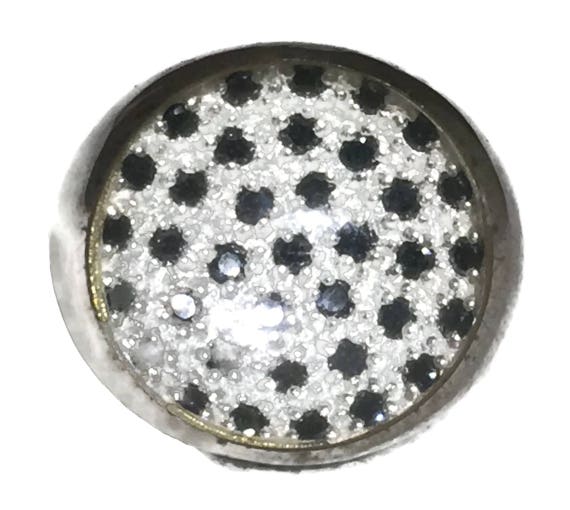 Dome Ring Size 5.75 Vintage Black and White  Glass - image 1