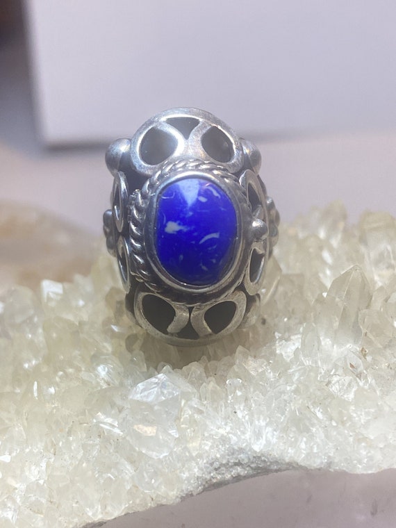 Poison ring blue lapis ? Mexico sterling silver p… - image 1