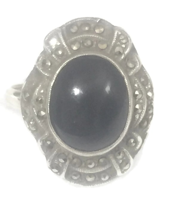 Art Deco Ring Size 5 Plus Onyx Ring Size 5 Mourni… - image 3