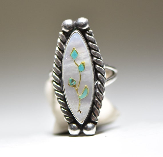 Leaves ring long Navajo mother of pearl southwest… - image 4