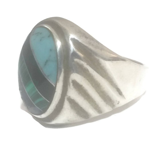 Turquoise Ring size 10.75 Mexico sterling silver … - image 7