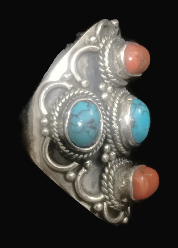 Long Turquoise Ring Turquoise Coral Ring Size 8 W… - image 8