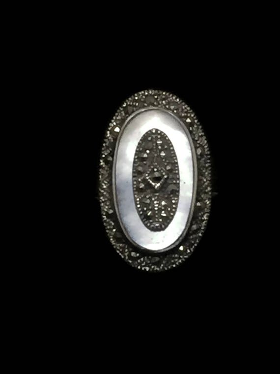 Long Art Deco ring Size 9 Marcasite Sterling Silv… - image 1