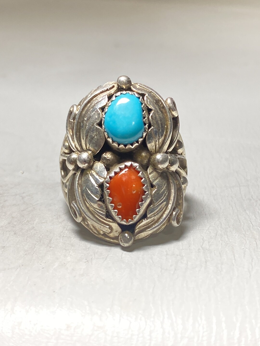 Turquoise Ring Coral Navajo Southwest Sterling Silver Women Men - Etsy